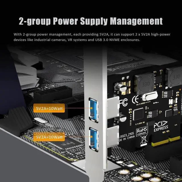 Alt view image 7 of 7 - U3023 2-Port USB 3.0 Type-A 5Gb PCIe Expansion Card for Intel, AMD, and ARM Platform, Compatible with Windows and Linux (Not Support Mac OS)