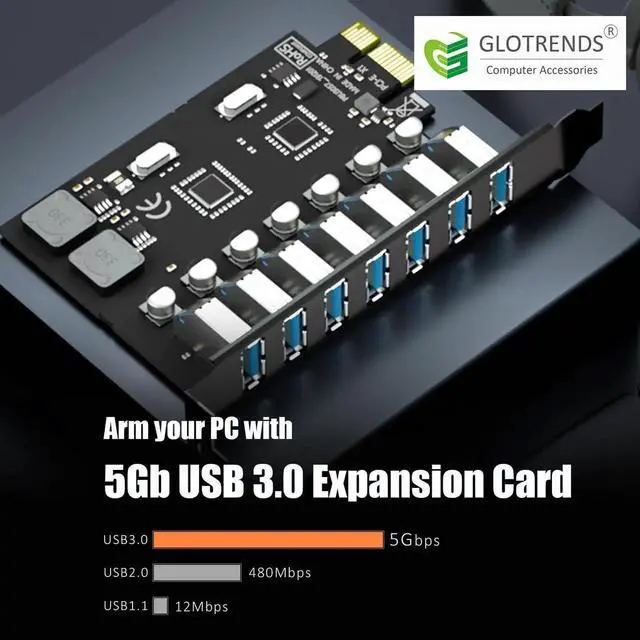 Alt view image 2 of 7 - U3057 7-Port USB 3.0 Type-A 5Gb PCIe Expansion Card for Intel, AMD, and ARM Platform, Compatible with Windows and Linux (Not Support Mac OS)