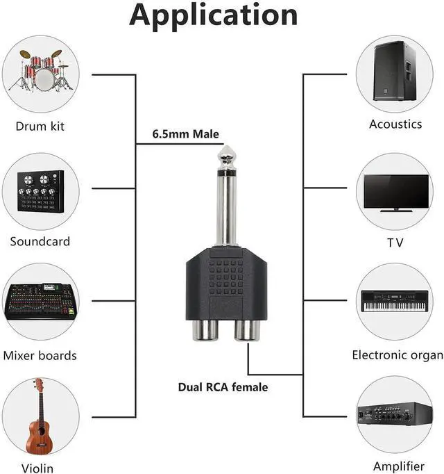 Alt view image 4 of 7 - 6.35mm Mono 1/4 Inch Male to RCA Splitter,Gelrhonr Stereo Jack Male to RCA Female Adapter-5PCS