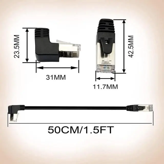 Alt view image 3 of 7 - Cat6 Ethernet Cable 1.5 ft,90 Degree RJ45 Male to RJ45 Male Internet Extension Cable for PC, Router, Modem, Printer, Xbox, PS4(Angle Up)