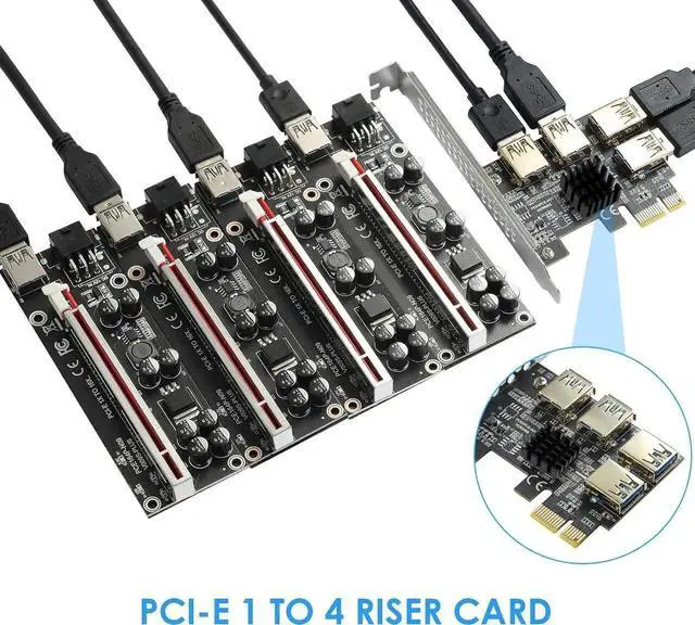 Alt view image 7 of 7 - PCI-E 1 to 4 PCI-Express 16X Slots Riser Card - Higher Stability USB 3.0 Adapter Multiplier Card for Bitcoin Mining Compatible with Windows Linux Mac(No USB Cables)