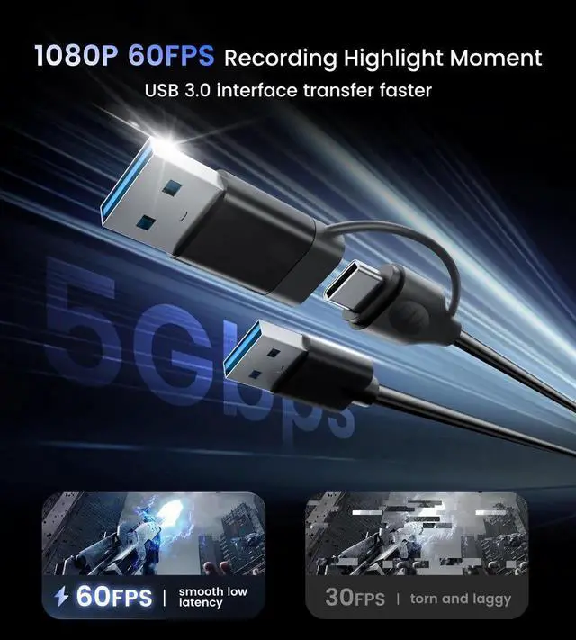 Alt view image 4 of 7 - 4K Capture Card for Streaming, HDMI to USB 3.0/Type-C Audio Video Capture Card Device 1080P 60FPS Recording with Low Latency, Works for Nintendo Switch/PS5/PS4/Xbox/Camera/PC,External TV Tuners