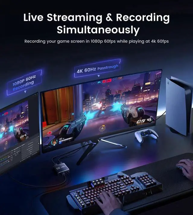 Alt view image 2 of 7 - 4K Capture Card for Streaming, HDMI to USB 3.0/Type-C Audio Video Capture Card Device 1080P 60FPS Recording with Low Latency, Works for Nintendo Switch/PS5/PS4/Xbox/Camera/PC,External TV Tuners