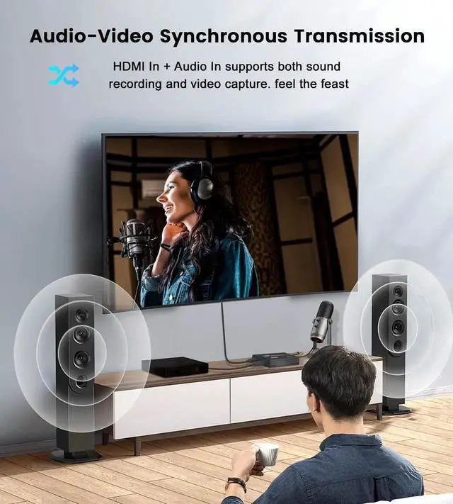 Alt view image 4 of 7 - Upgraded Capture Card for Streaming and Record in 4K, HDMI to USB 3.0 Video Capture Device, Game Capture Card with Microphone 4K HDMI Loop-Out for Nintendo Switch PS4/5/OBS/Camera/PC