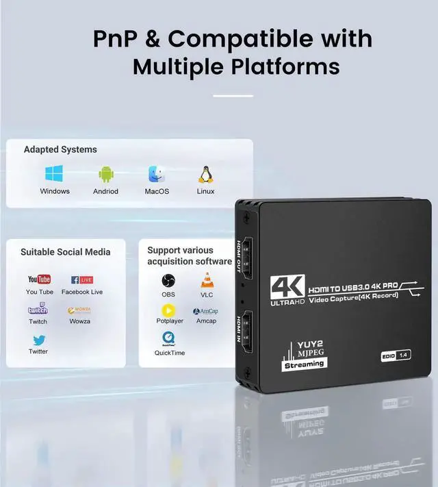 Alt view image 7 of 7 - Upgraded Capture Card for Streaming and Record in 4K, HDMI to USB 3.0 Video Capture Device, Game Capture Card with Microphone 4K HDMI Loop-Out for Nintendo Switch PS4/5/OBS/Camera/PC