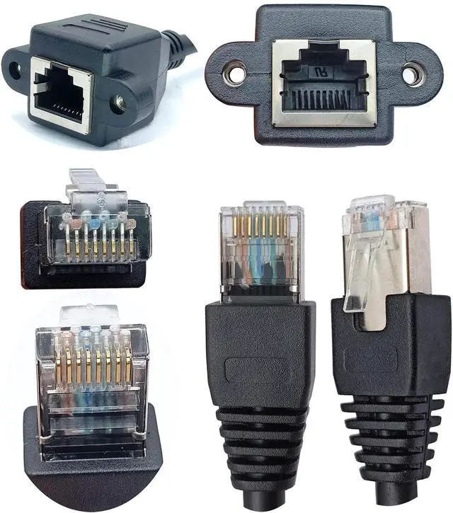 Alt view image 5 of 7 - Cat 6 Ethernet Network Cable RJ45 Male to Female Shielded Ethernet Network Connector Screw Panel Mount Extension Cable for Router, Modem (0.3M/1ft)
