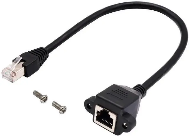 Alt view image 6 of 7 - Cat 6 Ethernet Network Cable RJ45 Male to Female Shielded Ethernet Network Connector Screw Panel Mount Extension Cable for Router, Modem (0.3M/1ft)