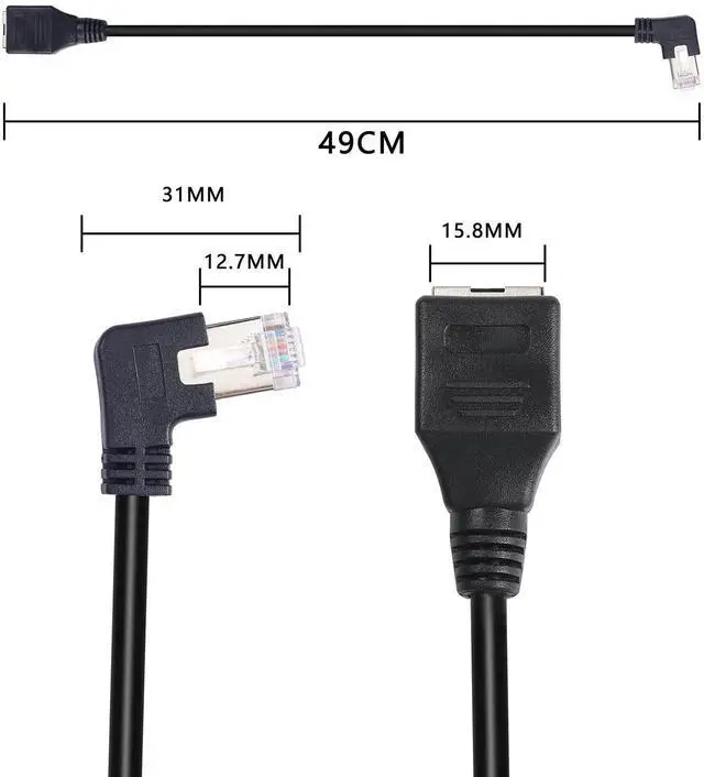 Alt view image 7 of 7 - 90 Degree RJ45 Ethernet Extension Cable,Turn Right Cat5 LAN Cable Extender RJ45 Network Patch Cord Male to Female Connector for Router Modem Smart TV PC Computer Laptop (Right Black-50CM)