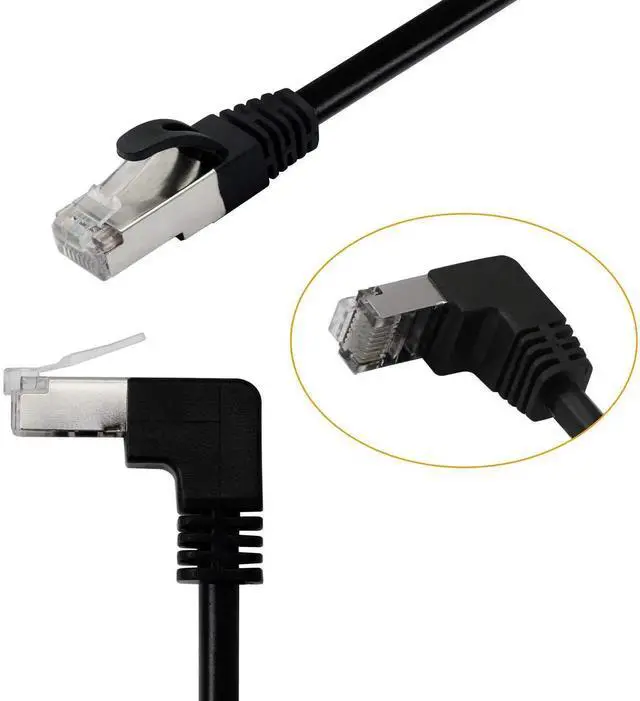 Alt view image 4 of 5 - Cat5 Ethernet Cable,RJ45 Male to Male 90 Degree Internet Network LAN Cable Patch Cord for PC, Router, Modem, Printer, Xbox, PS4-1.5FT (Angle Down)