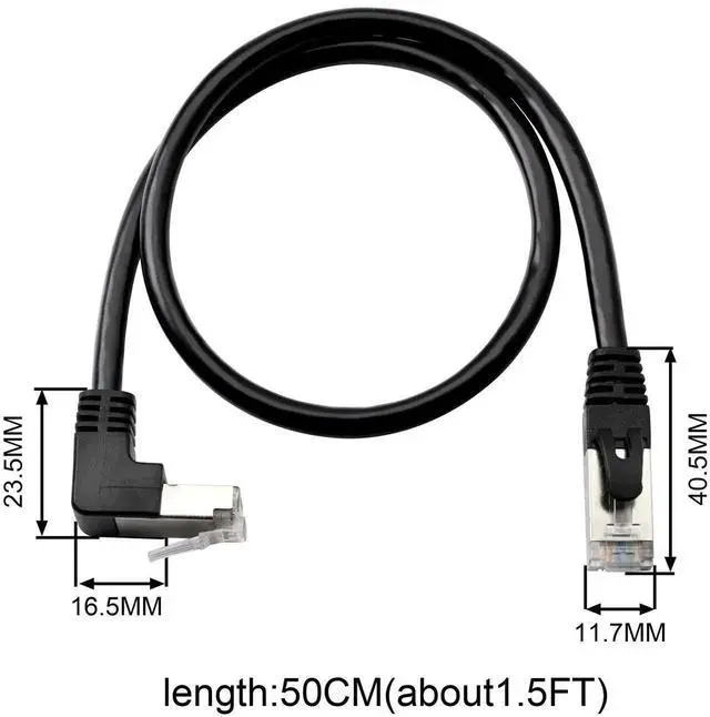Alt view image 5 of 5 - Cat5 Ethernet Cable,RJ45 Male to Male 90 Degree Internet Network LAN Cable Patch Cord for PC, Router, Modem, Printer, Xbox, PS4-1.5FT (Angle Down)