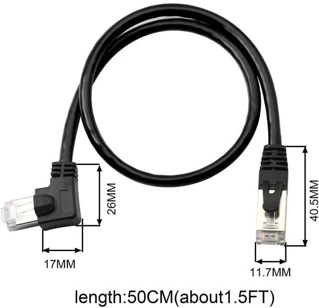 Alt view image 3 of 5 - Cat5 Ethernet Cable,RJ45 Male to Male 90 Degree Internet Network LAN Cable Patch Cord for PC, Router, Modem, Printer, Xbox, PS4-1.5FT (Angle Right)