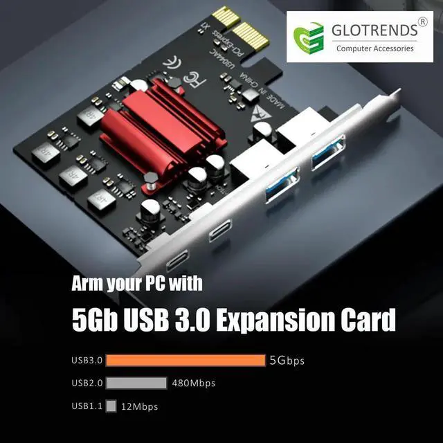 Alt view image 6 of 7 - U3044AC 4-Port (2 x Type-C+ 2 x Type-A) USB 3.0 5Gbps PCIe Expansion Card for Intel, AMD, and ARM Platform, Compatible with Windows and Linux (Not Support Mac OS)