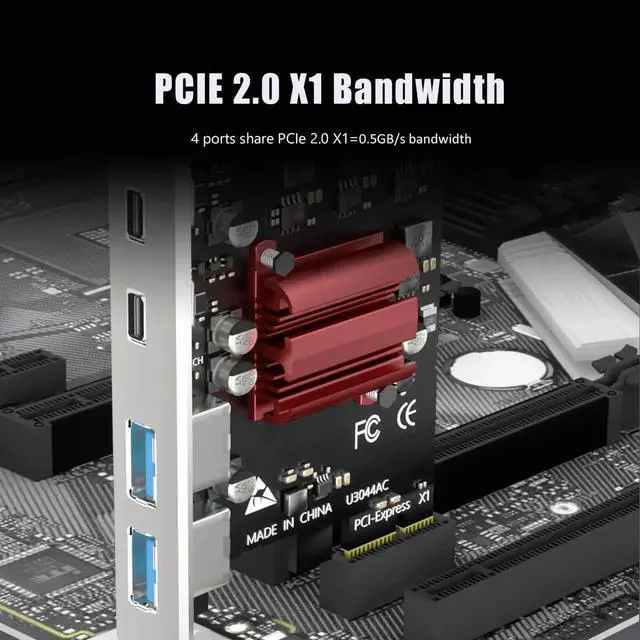 Alt view image 3 of 7 - U3044AC 4-Port (2 x Type-C+ 2 x Type-A) USB 3.0 5Gbps PCIe Expansion Card for Intel, AMD, and ARM Platform, Compatible with Windows and Linux (Not Support Mac OS)