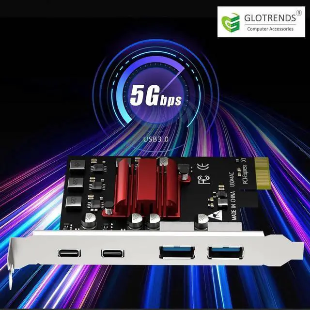 Alt view image 7 of 7 - U3044AC 4-Port (2 x Type-C+ 2 x Type-A) USB 3.0 5Gbps PCIe Expansion Card for Intel, AMD, and ARM Platform, Compatible with Windows and Linux (Not Support Mac OS)