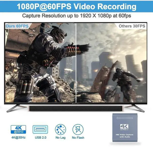 Alt view image 6 of 7 - 4K Capture Card for Live Streaming, 1080P 60FPS Game Capture Card with USB & Microphone HDMI Loop-Out, Capture Card for Recording Compatible with Nintendo Switch, PS4/5, PC, Xbox One