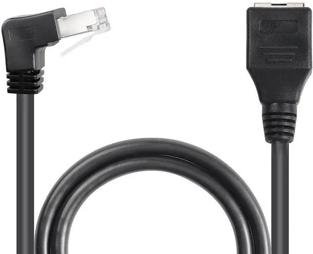 Main image of 90 Degree RJ45 Ethernet Extension Cable,Turn Up Cat5 LAN Cable Extender RJ45 Network Patch Cord Male to Female Connector for Router Modem Smart TV PC Computer Laptop (Up Angle Black-50CM)