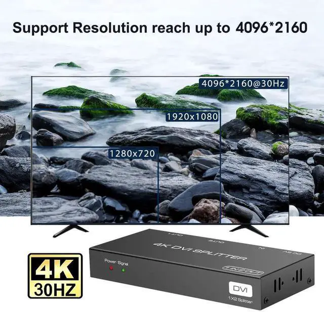 Alt view image 4 of 6 - DVI Splitter 1 in 2 Out 2 Port DVI Dual Monitors Distribution Duplicator Video Splitter Support EDID Management Resolution up to 4K30Hz for PC Laptop DVR Projector HDTV