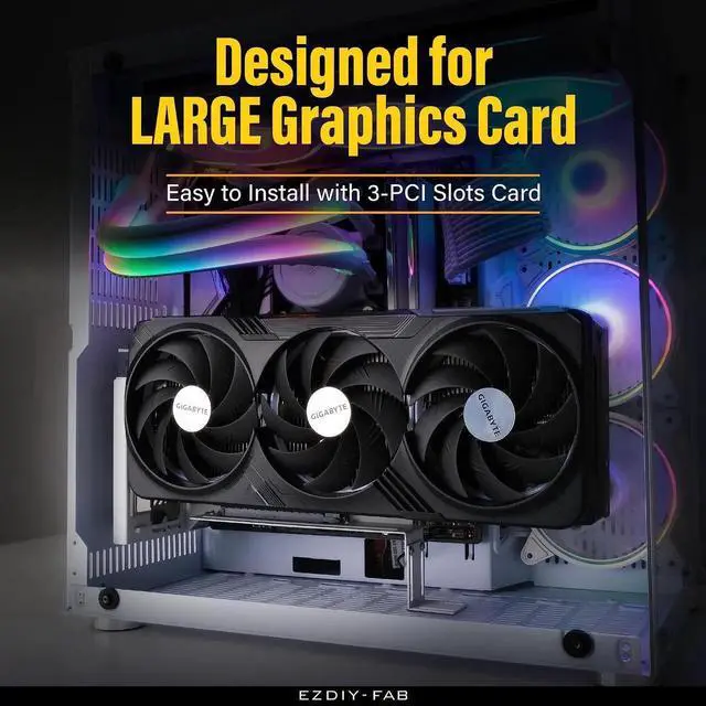 Alt view image 5 of 7 - Vertical PCIe 4.0 GPU Mount Graphic Card Bracket, Video Card VGA Support Kit with PCIe 4.0 X16 Gen4 White Riser Cable 90 Degree Right Angle- White