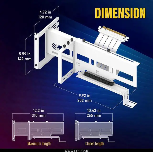 Alt view image 2 of 7 - Vertical PCIe 4.0 GPU Mount Graphic Card Bracket, Video Card VGA Support Kit with PCIe 4.0 X16 Gen4 White Riser Cable 90 Degree Right Angle- White