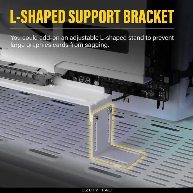 Alt view image 6 of 7 - Vertical PCIe 4.0 GPU Mount Graphic Card Bracket, Video Card VGA Support Kit with PCIe 4.0 X16 Gen4 White Riser Cable 90 Degree Right Angle- White