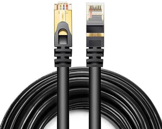 Main image of Cat 7 Ethernet Cable Professional Gold Plated Plug Black Ethernet Cable for Indoor Outdoor High Speed Heavy-Duty Waterproof Buried-able Dual Shielded (20 Feet)