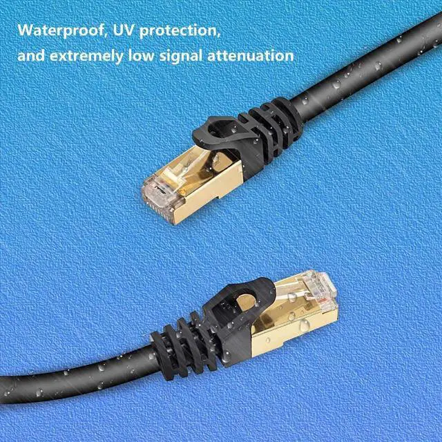 Alt view image 3 of 7 - Cat 7 Ethernet Cable Professional Gold Plated Plug Black Ethernet Cable for Indoor Outdoor High Speed Heavy-Duty Waterproof Buried-able Dual Shielded (20 Feet)