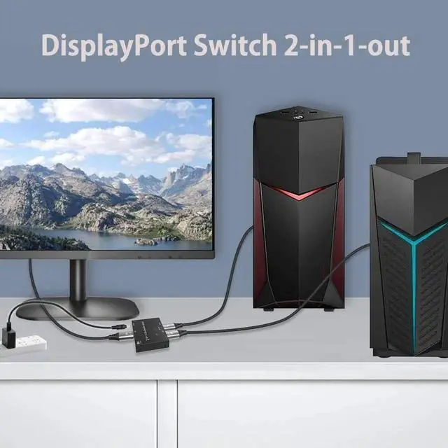 Alt view image 4 of 7 - DisplayPort Switch Box 2-in-1-out 8K@30Hz 4K@120Hz DisplayPort 1.4 Switcher Compatible with PC, Laptop, Monitor, Gaming, TV