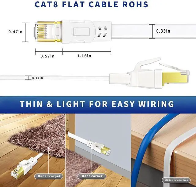 Alt view image 3 of 7 - Cat8 Ethernet Cable 33FT, High Speed Outdoor&Indoor Cat8 LAN Network Cable 40Gbps, 2000Mhz with Gold Plated RJ45 Connector, Weatherproof S/FTP UV Resistant for Router/Gaming/Modem - 10M
