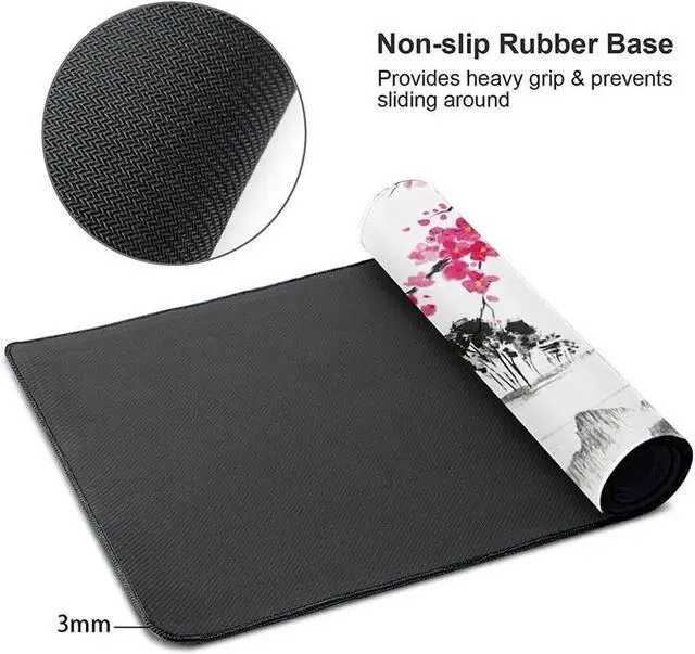 Alt view image 3 of 6 - Watercolor Sakura Mouse Pad 35.4 X 15.7 Inch Hills Cherry Blossom Extended Large Pink Mouse Mat Non-Slip Rubber Base Mousepad with Stitched Edges Waterproof Desk Pad for Gaming&Home Office,XL
