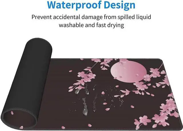 Alt view image 6 of 7 - Cherry Blossom Extended Gaming Mouse Pad Non-Slip Rubber Base Pink Large Mousepad 31.5x11.8in with Stitched Edge Waterproof Flower Keyboard Pads Black Desk Laptop Mats for Work/Game/Office