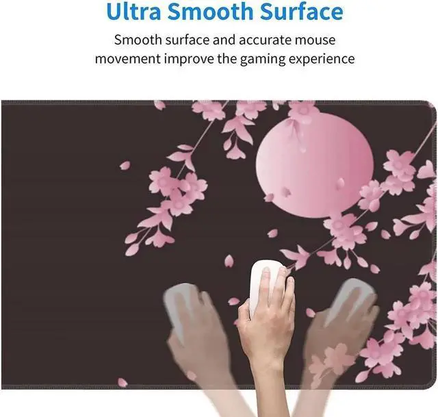 Alt view image 7 of 7 - Cherry Blossom Extended Gaming Mouse Pad Non-Slip Rubber Base Pink Large Mousepad 31.5x11.8in with Stitched Edge Waterproof Flower Keyboard Pads Black Desk Laptop Mats for Work/Game/Office