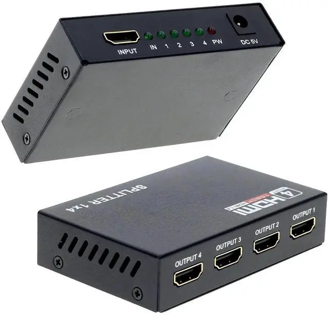 Alt view image 7 of 7 - HDMI Splitter 1 in 4 Out 4 Port 1x4 Full HD 1080P HDMI 1.4 Splitter with Switcher Converter Support 3D 2K 4K Digital Audio Format