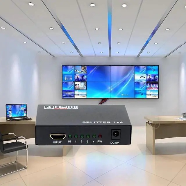 Alt view image 2 of 7 - HDMI Splitter 1 in 4 Out 4 Port 1x4 Full HD 1080P HDMI 1.4 Splitter with Switcher Converter Support 3D 2K 4K Digital Audio Format