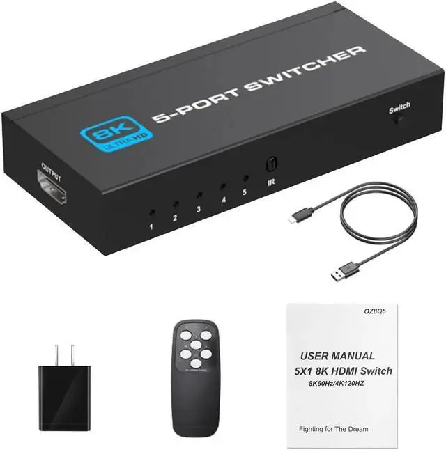 Alt view image 6 of 7 - HDMI 2.1 Switch, 5-Port HDMI 8K Switch with Remote Supports 4K@120Hz, 8K@60Hz Auto CEC 3D HDCP2.3, Ultra HD HDMI Switcher Splitter Compatible with PS5/4/3, Xbox,roku, Fire Stick, TV,Projectors