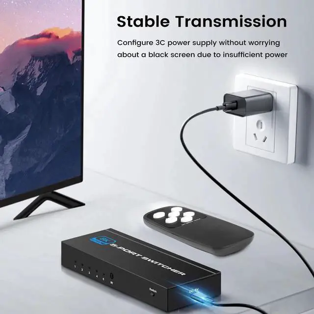 Alt view image 5 of 7 - HDMI 2.1 Switch, 5-Port HDMI 8K Switch with Remote Supports 4K@120Hz, 8K@60Hz Auto CEC 3D HDCP2.3, Ultra HD HDMI Switcher Splitter Compatible with PS5/4/3, Xbox,roku, Fire Stick, TV,Projectors