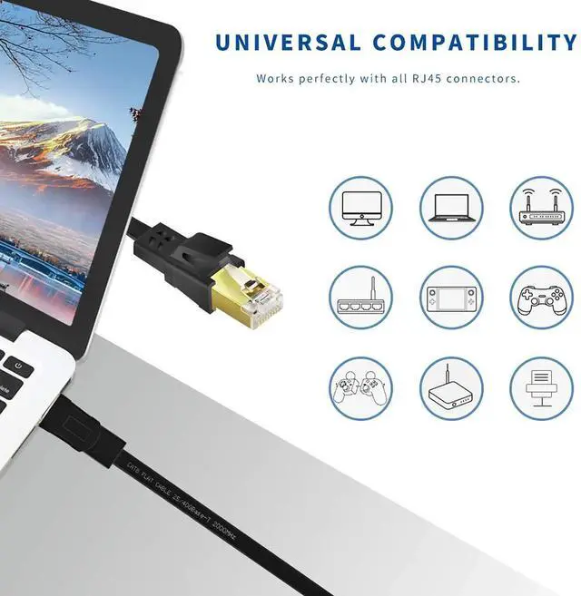 Alt view image 5 of 7 - Cat8 Ethernet Cable 33FT, High Speed Outdoor&Indoor Cat8 LAN Network Cable 40Gbps, 2000Mhz with Gold Plated RJ45 Connector, Weatherproof S/FTP UV Resistant for Router/Gaming/Modem