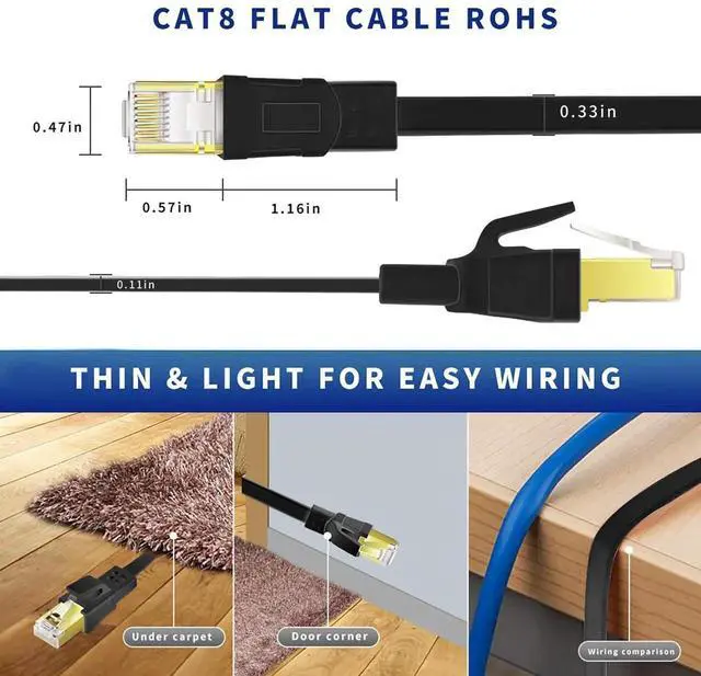 Alt view image 2 of 7 - Cat8 Ethernet Cable 33FT, High Speed Outdoor&Indoor Cat8 LAN Network Cable 40Gbps, 2000Mhz with Gold Plated RJ45 Connector, Weatherproof S/FTP UV Resistant for Router/Gaming/Modem