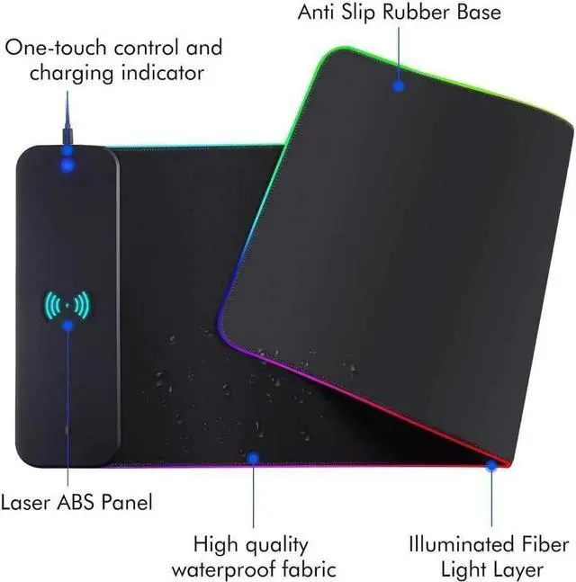 Alt view image 2 of 7 - Wireless Charging RGB Gaming Mouse Pad 10W, LED Mouse Mat 800x300x4MM, 10 Light Modes Extra Large Mousepad Non-Slip Rubber Base Computer Keyboard Mat for Gaming, MacBook, PC, Laptop, Desk