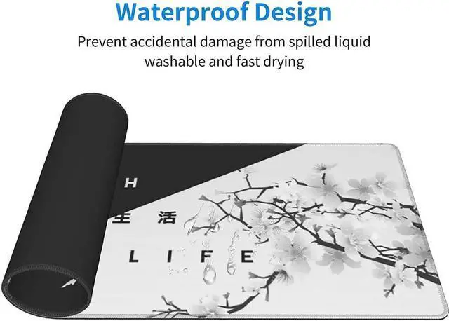 Alt view image 6 of 7 - Black and White Cherry Blossom Gaming Mouse Pad XL Extended Large Mouse Mat Desk Pad Stitched Edges Mousepad Long Non-Slip Rubber Base Mice Pad 31.5 X 11.8 Inch