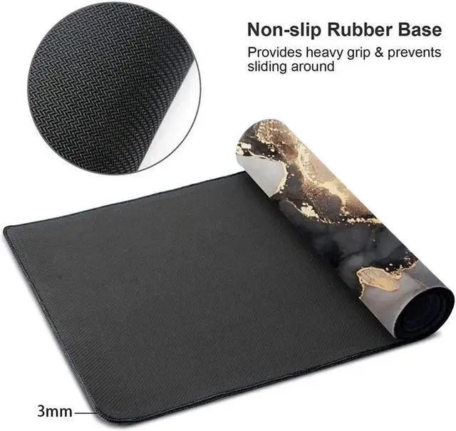 Alt view image 2 of 4 - Black White Ink Marble Art Painting Gaming Mouse Pad Long Extended XL Mousepad Desk Pad Large Rubber Mice Pads Stitched Edges 31.5 X 11.8 Inch