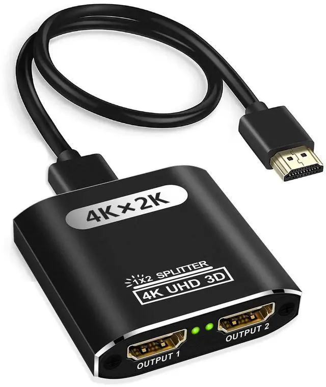 Main image of HDMI Splitter 1 in 2 Out with 1.96ft HDMI Cable for Dual Monitors Duplicate/Mirror Only, for MacBook PC Desktop (One Input to Two Outputs) 1 Source to 2 Identical Displays