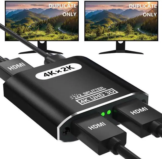 Alt view image 4 of 7 - HDMI Splitter 1 in 2 Out with 1.96ft HDMI Cable for Dual Monitors Duplicate/Mirror Only, for MacBook PC Desktop (One Input to Two Outputs) 1 Source to 2 Identical Displays