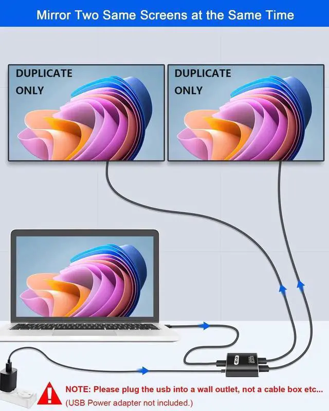 Alt view image 7 of 7 - HDMI Splitter 1 in 2 Out with 1.96ft HDMI Cable for Dual Monitors Duplicate/Mirror Only, for MacBook PC Desktop (One Input to Two Outputs) 1 Source to 2 Identical Displays