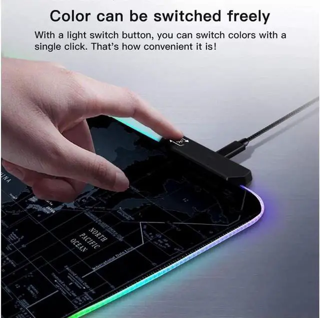 Alt view image 7 of 7 - Extended RGB Gaming Mouse Pad, Extra Large Gaming Mouse Mat for Gamer, Waterproof Office Desktop Mat with 10 Lighting Mode, for PC Computer RGB Keyboard Mouse - 31.5'' x 15in x 4mm(Map)