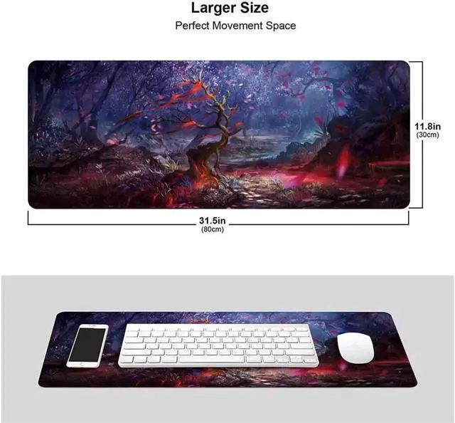 Alt view image 4 of 6 - Cherry Blossom Anime Gaming Mouse Pad Extended Large Square Long Full Desk Computer Keyboard Mat for Retouching Desktop Pad Thick XXL Painting with Design Non-Slip Rubber Base Waterproof 80X30