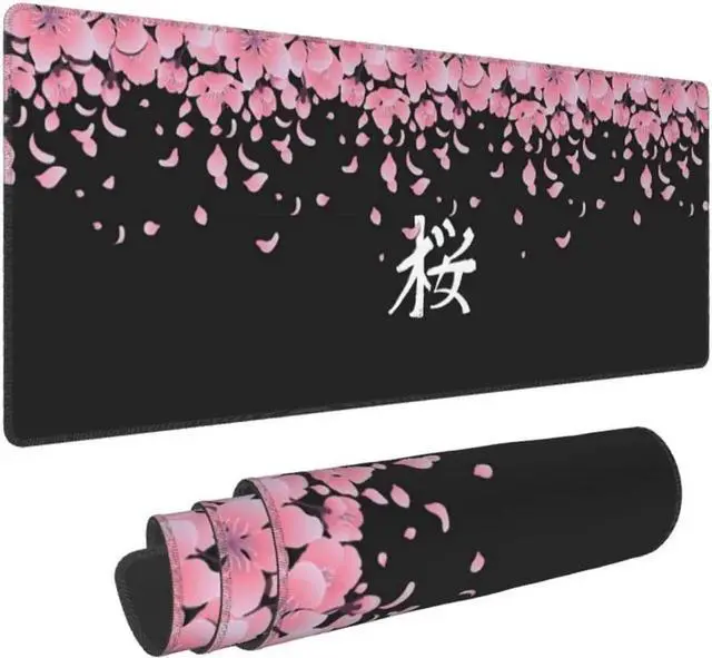 Main image of Sakura Extended Mouse Pad 31.5x11.8 Inch XL Japanese Word Cherry Blossom Flower Non-Slip Rubber Base Large Gaming Mousepad Stitched Edges Waterproof Keyboard Mouse Mat Desk Pad for Office Home
