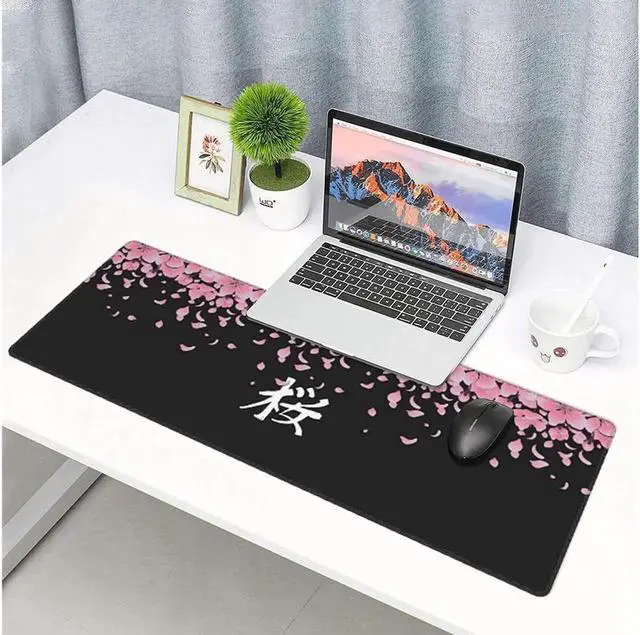 Alt view image 5 of 6 - Sakura Extended Mouse Pad 31.5x11.8 Inch XL Japanese Word Cherry Blossom Flower Non-Slip Rubber Base Large Gaming Mousepad Stitched Edges Waterproof Keyboard Mouse Mat Desk Pad for Office Home