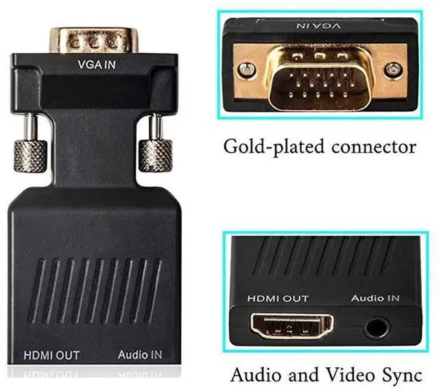 Alt view image 6 of 7 - VGA to HDMI Adapter 1080p VGA Male to HDMI Female Video Audio Converter with USB Cable and 35mm Audio Cable for PC Monitor Projector TV