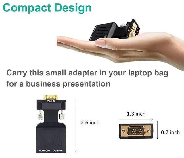 Alt view image 3 of 7 - VGA to HDMI Adapter 1080p VGA Male to HDMI Female Video Audio Converter with USB Cable and 35mm Audio Cable for PC Monitor Projector TV