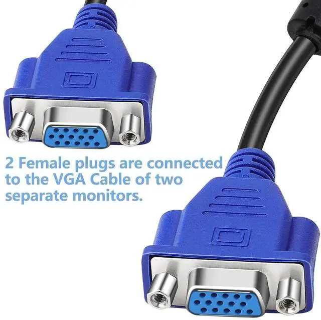 Alt view image 4 of 7 - Dual VGA Splitter Monitor Cable 1 Male to 2 Female Adapter Converter VGA Video Y Cable Cord for Screen Duplication